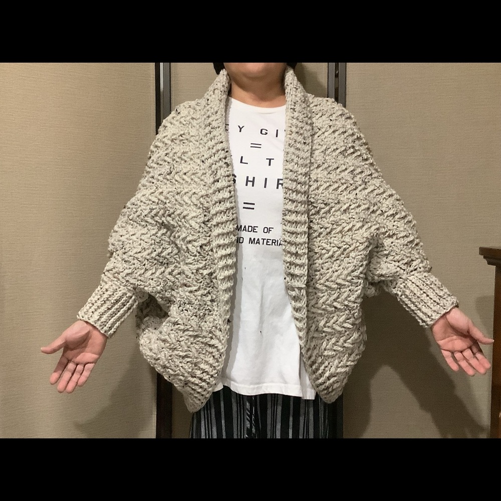 Crocheted cocoon sweater.                     100% acrylic, 100% handmade